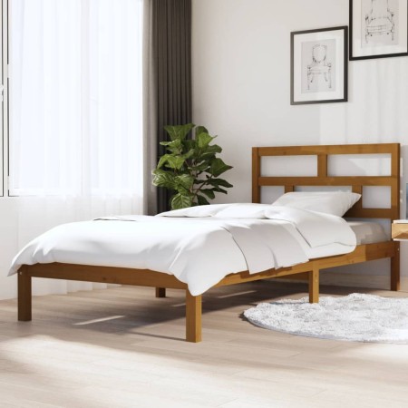 Honey brown solid pine wood bed frame 100x200 cm by vidaXL, Beds and slatted bases - Ref: Foro24-3101211, Price: 113,99 €, Di...