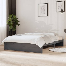 Estructura de cama de madera maciza gris 140x190 cm de vidaXL, Camas y somieres - Ref: Foro24-814931, Precio: 104,51 €, Descu...