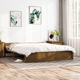 Estructura de cama madera maciza marrón miel 160x200 cm de vidaXL, Camas y somieres - Ref: Foro24-815057, Precio: 180,99 €, D...