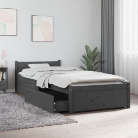 Gray bed frame with drawers 75x190 cm by vidaXL, Beds and slatted bases - Ref: Foro24-3103475, Price: 258,99 €, Discount: %