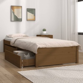 Single bed frame with honey brown drawers 75x190 cm by vidaXL, Beds and slatted bases - Ref: Foro24-3103456, Price: 230,99 €,...