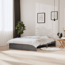 Estructura de cama madera maciza gris King Size 150x200 cm de vidaXL, Camas y somieres - Ref: Foro24-814956, Precio: 121,99 €...