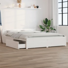 White bed frame with drawers 140x190 cm by vidaXL, Beds and slatted bases - Ref: Foro24-3103550, Price: 244,02 €, Discount: %