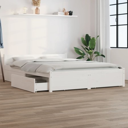 White bed frame with drawers 140x190 cm by vidaXL, Beds and slatted bases - Ref: Foro24-3103550, Price: 244,44 €, Discount: %