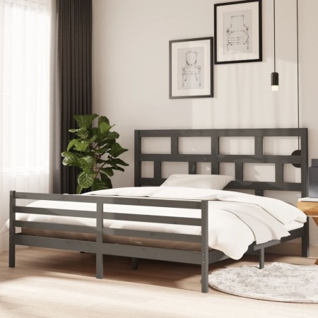 Solid gray pine wood bed frame 200x200 cm by vidaXL, Beds and slatted bases - Ref: Foro24-3101305, Price: 179,76 €, Discount: %