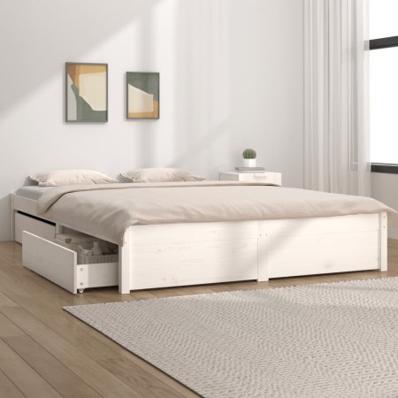 White bed frame with drawers 140x200 cm by vidaXL, Beds and slatted bases - Ref: Foro24-3103514, Price: 246,02 €, Discount: %