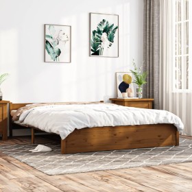 Estructura de cama madera maciza marrón miel 140x190 cm de vidaXL, Camas y somieres - Ref: Foro24-815027, Precio: 164,99 €, D...