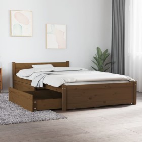 Honigbrauner Bettrahmen mit Schubladen 90x200 cm von vidaXL, Betten und Lattenroste - Ref: Foro24-3103486, Preis: 212,99 €, R...