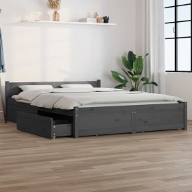 Estructura de cama con cajones doble gris 135x190 cm de vidaXL, Camas y somieres - Ref: Foro24-3103546, Precio: 285,99 €, Des...