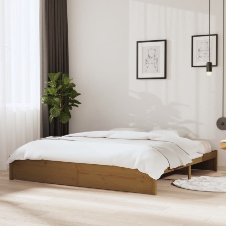 Estructura de cama madera maciza marrón miel 200x200 cm de vidaXL, Camas y somieres - Ref: Foro24-814972, Precio: 179,67 €, D...