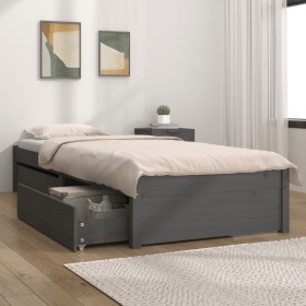 Single bed frame with gray drawers 75x190 cm by vidaXL, Beds and slatted bases - Ref: Foro24-3103455, Price: 262,99 €, Discou...