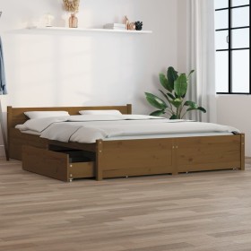 Honey brown bed frame with drawers king size 150x200 cm by vidaXL, Beds and slatted bases - Ref: Foro24-3103567, Price: 319,9...