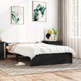 Black solid wood bed frame 140x200 cm by vidaXL, Beds and slatted bases - Ref: Foro24-815048, Price: 119,92 €, Discount: %