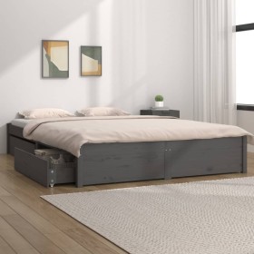 Gray bed frame with drawers 140x200 cm by vidaXL, Beds and slatted bases - Ref: Foro24-3103515, Price: 281,14 €, Discount: %