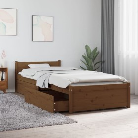 Estructura de cama con cajones marrón miel 75x190 cm de vidaXL, Camas y somieres - Ref: Foro24-3103476, Precio: 235,99 €, Des...