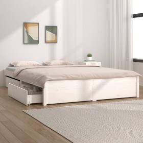 White bed frame with drawers 200x200 cm by vidaXL, Beds and slatted bases - Ref: Foro24-3103534, Price: 272,24 €, Discount: %