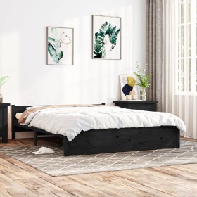 Black solid wood bed frame King Size 150x200 cm by vidaXL, Beds and slatted bases - Ref: Foro24-815053, Price: 172,27 €, Disc...