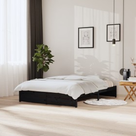 Black solid wood bed frame King Size 150x200 cm by vidaXL, Beds and slatted bases - Ref: Foro24-814958, Price: 147,99 €, Disc...