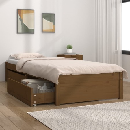 Estructura de cama con cajones marrón miel 90x200 cm de vidaXL, Camas y somieres - Ref: Foro24-3103466, Precio: 198,34 €, Des...