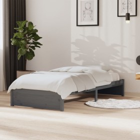 Gray solid wood single bed frame 90x190 cm by vidaXL, Beds and slatted bases - Ref: Foro24-814916, Price: 78,64 €, Discount: %