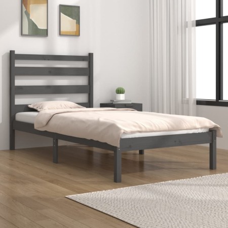 Gray pine wood single bed frame 90x190 cm by vidaXL, Beds and slatted bases - Ref: Foro24-3103615, Price: 119,99 €, Discount: %