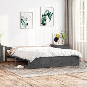 Gray solid wood bed frame King Size 150x200 cm by vidaXL, Beds and slatted bases - Ref: Foro24-815051, Price: 122,99 €, Disco...