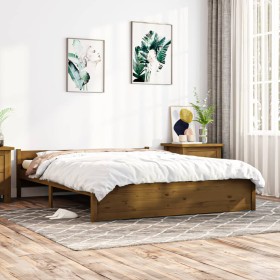 Estructura de cama madera maciza King marrón miel 150x200 cm de vidaXL, Camas y somieres - Ref: Foro24-815052, Precio: 135,99...