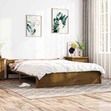 Estructura de cama madera maciza King marrón miel 150x200 cm de vidaXL, Camas y somieres - Ref: Foro24-815052, Precio: 135,74...