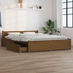 Estructura de cama con cajones doble marrón miel 135x190 cm de vidaXL, Camas y somieres - Ref: Foro24-3103547, Precio: 314,99...