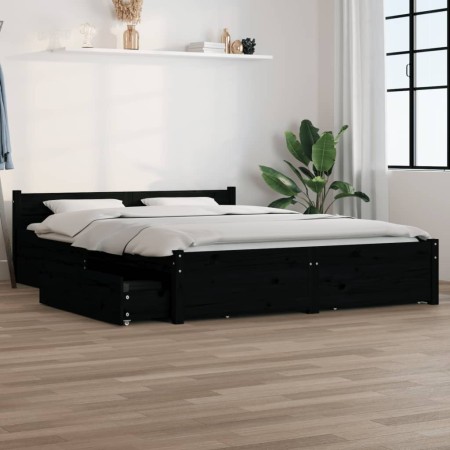 Estructura de cama con cajones negro 150x200 cm de vidaXL, Camas y somieres - Ref: Foro24-3103568, Precio: 283,99 €, Descuent...