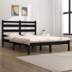 Solid black pine wood bed frame 140x190 cm by vidaXL, Beds and slatted bases - Ref: Foro24-3103632, Price: 152,99 €, Discount: %