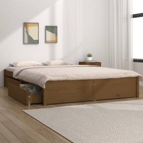 Estructura de cama con cajones doble marrón miel 140x190 cm de vidaXL, Camas y somieres - Ref: Foro24-3103506, Precio: 305,99...