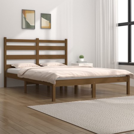 Estructura de cama madera maciza de pino marrón miel 200x200 cm de vidaXL, Camas y somieres - Ref: Foro24-3103671, Precio: 15...