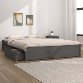 Estructura de cama con cajones gris 150x200 cm de vidaXL, Camas y somieres - Ref: Foro24-3103520, Precio: 285,99 €, Descuento: %