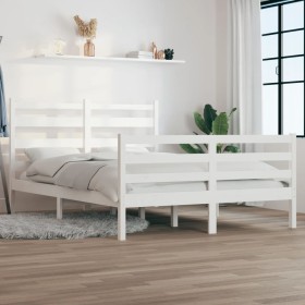 Solid white pine wood bed frame 140x200 cm by vidaXL, Beds and slatted bases - Ref: Foro24-3103714, Price: 128,27 €, Discount: %