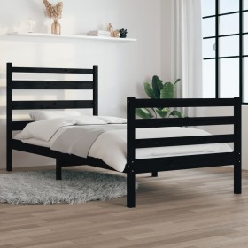 Solid black pine wood bed frame 100x200 cm by vidaXL, Beds and slatted bases - Ref: Foro24-3103707, Price: 117,99 €, Discount: %