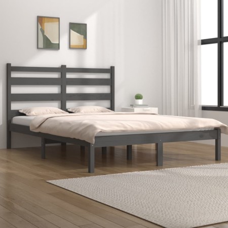 Solid gray pine wood bed frame 140x200 cm by vidaXL, Beds and slatted bases - Ref: Foro24-3103650, Price: 127,99 €, Discount: %