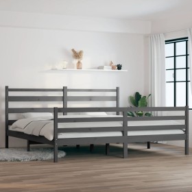 Estructura de cama de madera maciza de pino gris 200x200 cm de vidaXL, Camas y somieres - Ref: Foro24-3103735, Precio: 163,99...