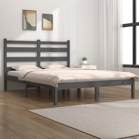 Gray double solid pine wood bed frame 135x190cm by vidaXL, Beds and slatted bases - Ref: Foro24-3103625, Price: 139,28 €, Dis...