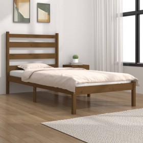 Honey brown solid pine wood bed frame 100x200 cm by vidaXL, Beds and slatted bases - Ref: Foro24-3103641, Price: 105,25 €, Di...