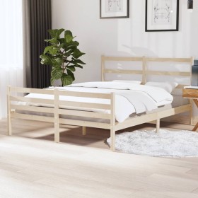 Estructura de cama madera maciza de pino 135x190 cm de vidaXL, Camas y somieres - Ref: Foro24-3103688, Precio: 124,99 €, Desc...