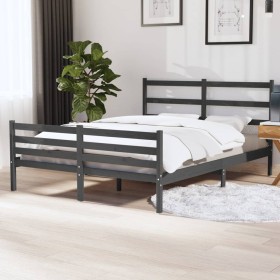 Estructura de cama madera maciza de pino doble gris 135x190cm de vidaXL, Camas y somieres - Ref: Foro24-3103690, Precio: 157,...