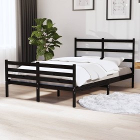 Small double bed frame black pine wood 120x190 cm by vidaXL, Beds and slatted bases - Ref: Foro24-3103687, Price: 135,99 €, D...