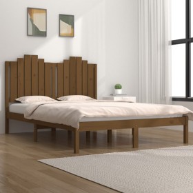 Honey brown pine wood double bed frame 135x190 cm by vidaXL, Beds and slatted bases - Ref: Foro24-3103756, Price: 188,57 €, D...