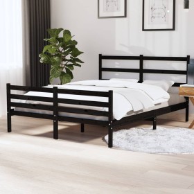 Estructura de cama king madera maciza de pino negra 150x200 cm de vidaXL, Camas y somieres - Ref: Foro24-3103722, Precio: 157...