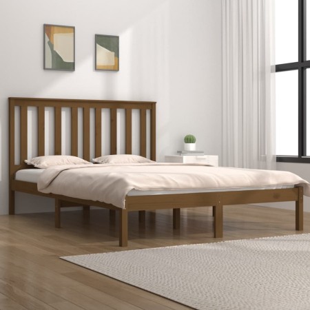 Honey brown solid wood double bed frame 120x190 cm by vidaXL, Beds and slatted bases - Ref: Foro24-3103816, Price: 125,99 €, ...