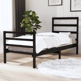 Estructura de cama madera maciza de pino negro 75x190 cm de vidaXL, Camas y somieres - Ref: Foro24-3103677, Precio: 99,99 €, ...