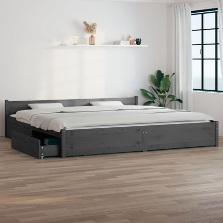 Gray bed frame with drawers 180x200 cm by vidaXL, Beds and slatted bases - Ref: Foro24-3103576, Price: 317,21 €, Discount: %