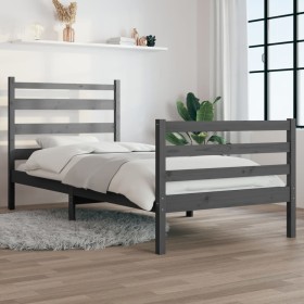 Solid gray pine wood bed frame 90x200 cm by vidaXL, Beds and slatted bases - Ref: Foro24-3103700, Price: 101,51 €, Discount: %