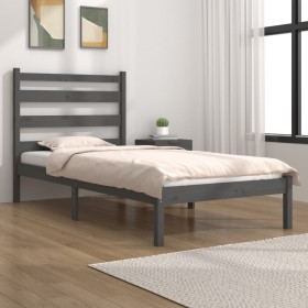 Solid gray pine wood bed frame 100x200 cm by vidaXL, Beds and slatted bases - Ref: Foro24-3103640, Price: 94,99 €, Discount: %